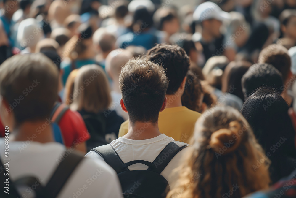 Obraz premium A large gathering of people at a public event with focus on the crowd's density and individual anonymity