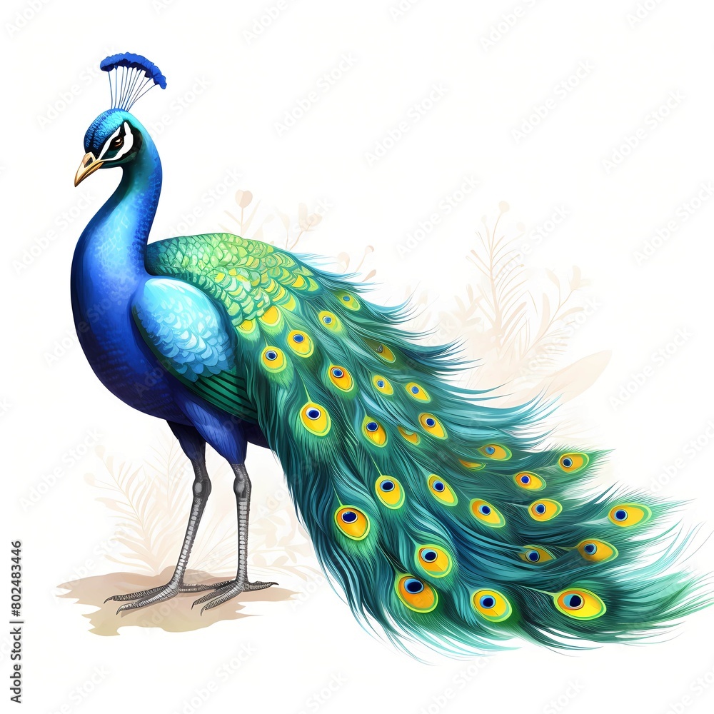 Obraz premium Peacock. Adorable peacock clipart. Watercolor illustration. Generative AI. Detailed illustration.