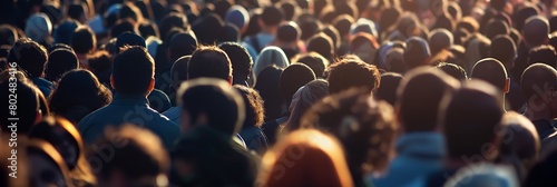 A captivating image capturing a crowd immersed in the warm glow of the golden hour sunlight photo