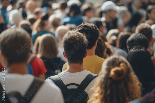 A large gathering of people at a public event with focus on the crowd's density and individual anonymity