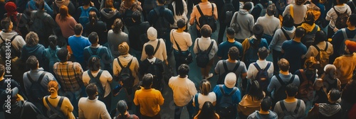 Aerial shot capturing a multicolored and multicultural array of individuals blending in a crowd expressing the diversity of society Can symbolize unity or population © StockUp