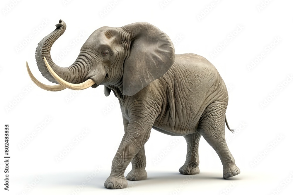 Elephant isolated on a white background. Cute Elephant standing alone. Concept of wildlife, animal portraits, and conservation.