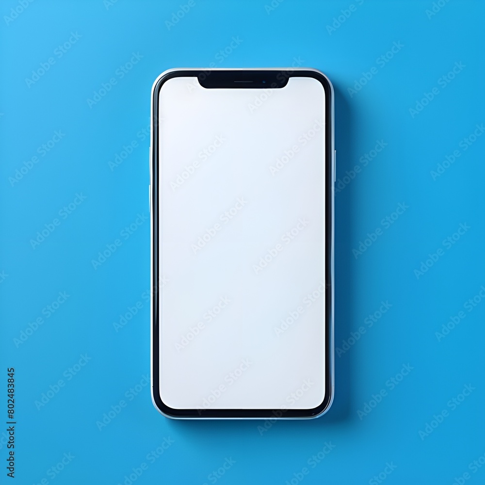  Front View Mobile Display Phone with Vertical White Screen Isolated on Light Blue Background Mock-up.j