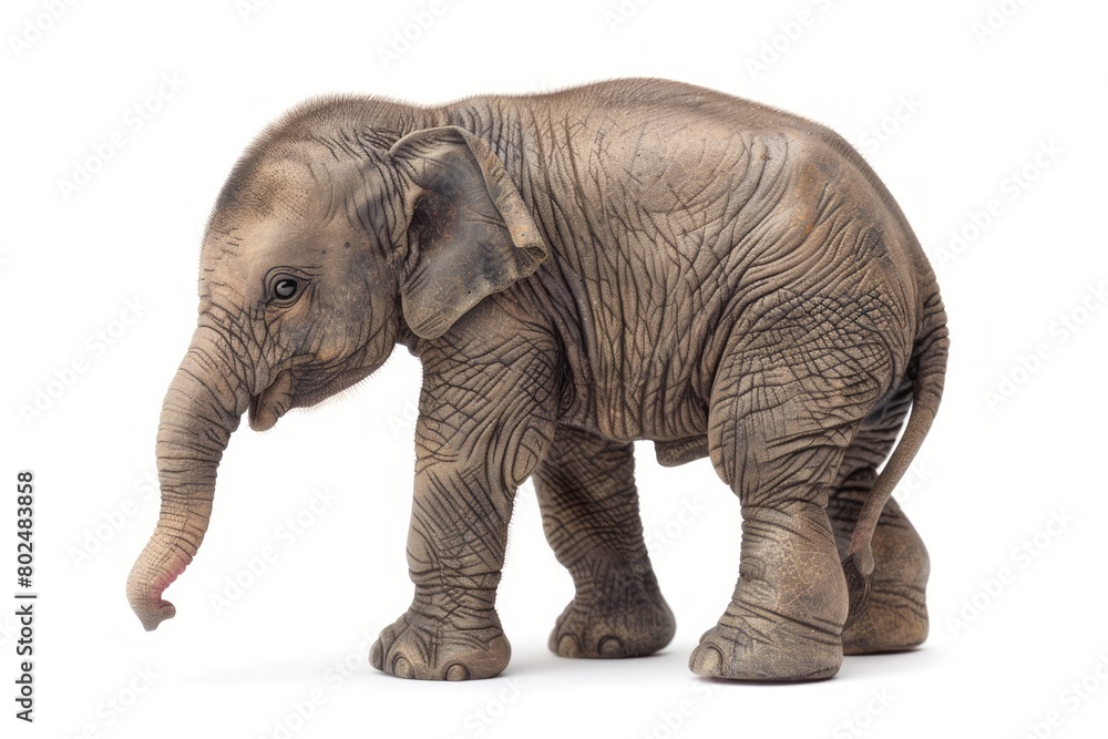 Cute baby Elephant isolated on a white background. Adorable Elephant standing alone. Concept of wildlife, animal portraits, and conservation. Cute baby Elephant isolated on a white background. Adorable Elephant standing alone. Concept of wildlife, animal portraits, and conservation.