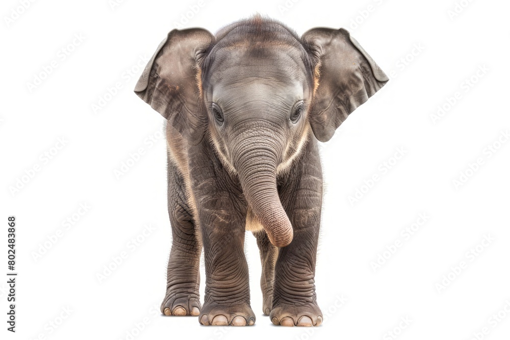 Obraz premium Cute baby Elephant isolated on a white background. Adorable Elephant. Concept of wildlife, animal portraits, and conservation.