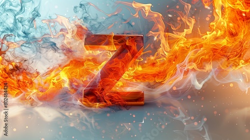 A beautiful Letter Z written with Fire isolated on white.