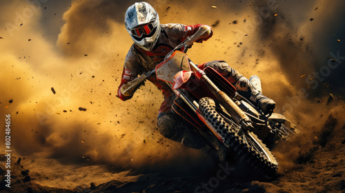 Motocross racing, Dirt track action, High-speed jumps, Dusty adrenaline, Motorbike close-ups, Extreme racing