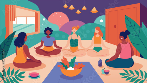 A bohemianinspired sauna space filled with plants and colorful towels as friends unwind after a day of yoga and meditation..