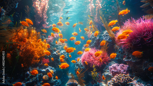 Beautiful underwater world with corals and tropical fish in the coral reef © Aliaksandra