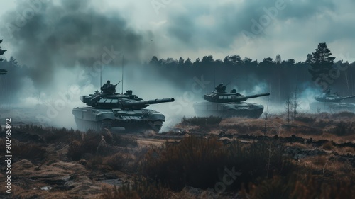 Modern tanks on a battlefield created with Generative AI