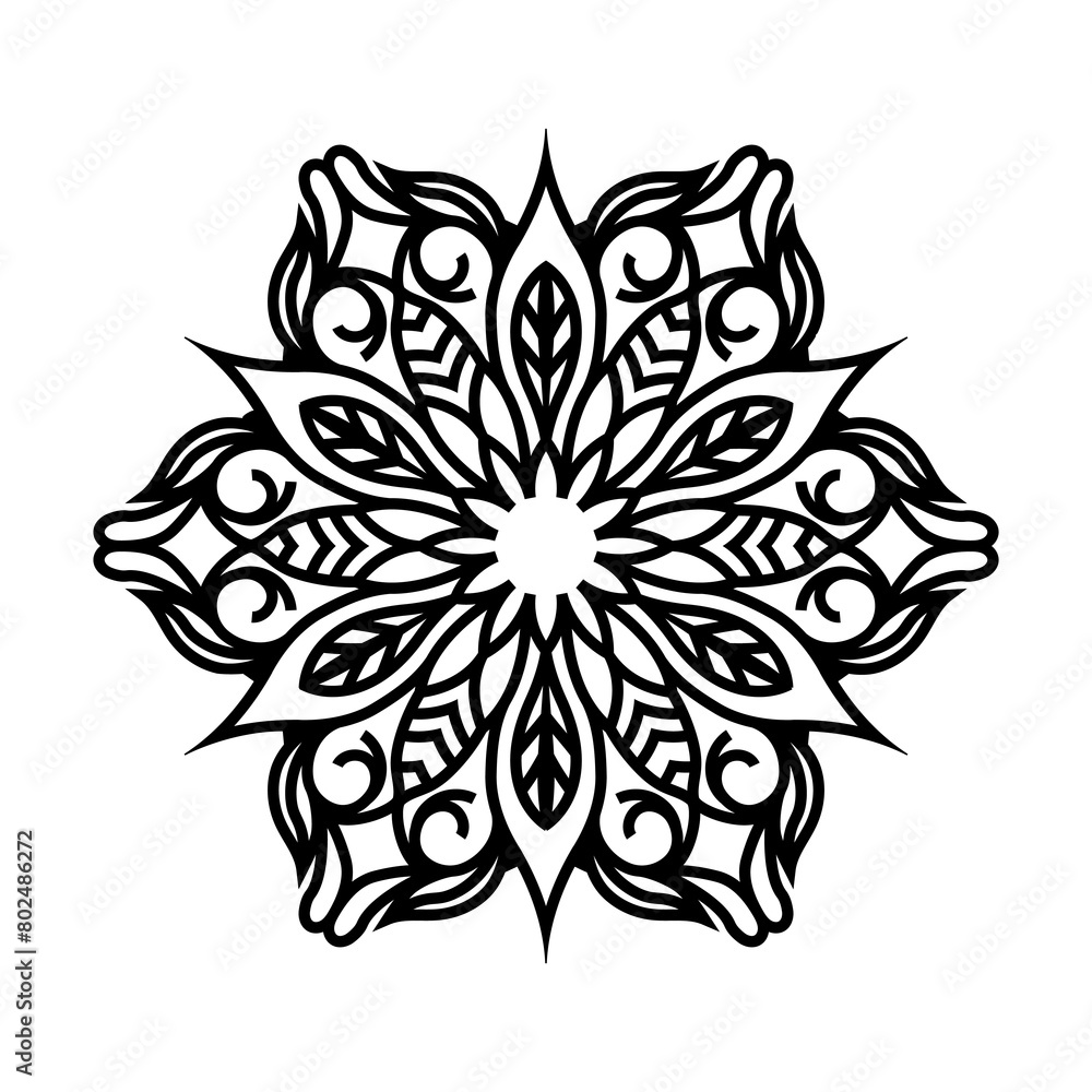 Mandala in black color. Vintage decorative elements. Oriental pattern. Islam, Arabic, Indian, Moroccan, Spanish, Turkish, Pakistani, Chinese, mystical, pufic motifs. Vector illustration