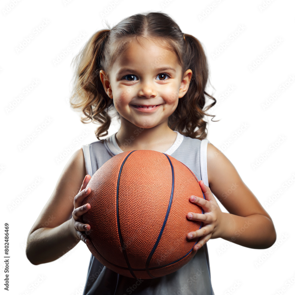 Young Girl Holding a Basketball With a Confident Smile on a Transparent Background