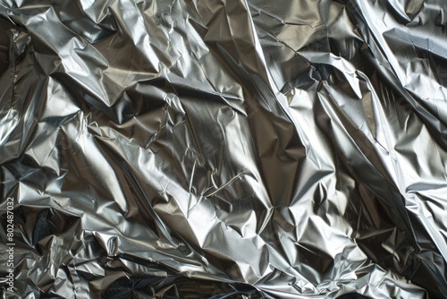 Crinkled Tinfoil Background. Metallic Abstract Element of Everyday Aluminium Foil Form