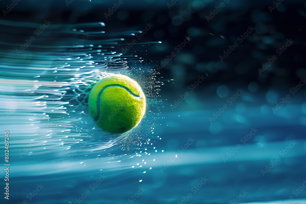 Flying dynamic tennis ball in motion.