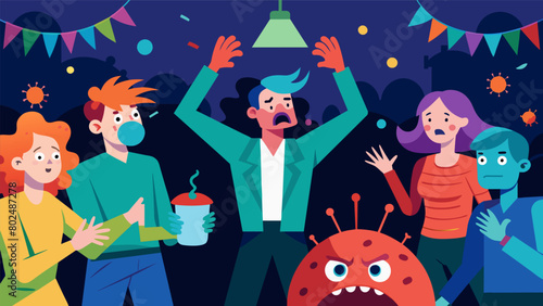 The party was like a contagious outbreak with fear and panic spreading from one guest to the next like a deadly virus..