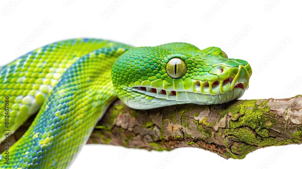 Green Tree Python - Colorful Cold-blooded Creature Isolated on White Background Green Tree Python - Colorful Cold-blooded Creature Isolated on White Background