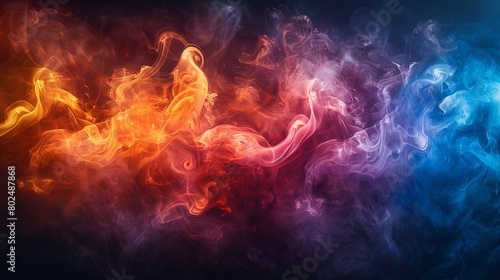 The photo shows a swirling colored smoke moving across a black background.