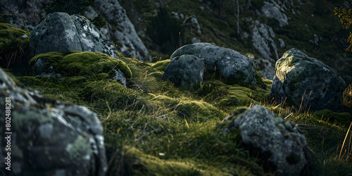 Tapeçaria de musgo verde cobrindo as rochas photo