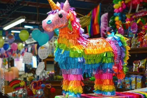 Colorful Mexican PiÃ±ata for Celebrations and Birthdays with Kids - Carnival Candy Container photo