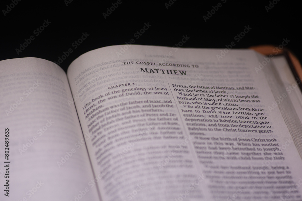 The book of Matthew in a Christian bible scripture The book of Matthew in a Christian bible scripture