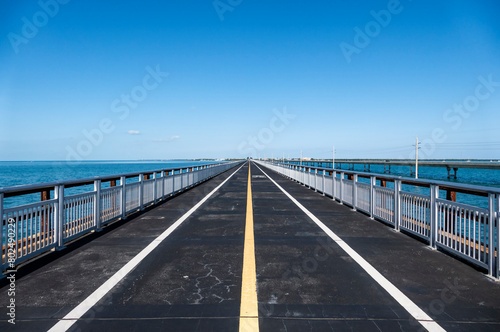 View of the Empty Old Seven Mile Bridge Framed by the Blue Ocean and Sky