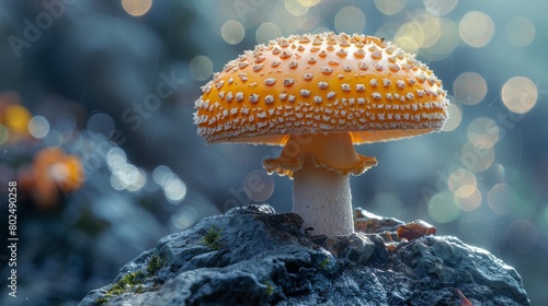 Closeup of saffron milk cap mushroom growing in the wild, with full frame textured background photo