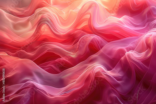 Abstract background with soft waves of pink and red colors. Soft, flowing shapes and textures resembling fabric or silk. Created with Ai