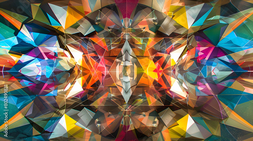 A photograph showing a lively array of geometric shapes that mimic the motion and rhythm of a kaleidoscope in bright colors