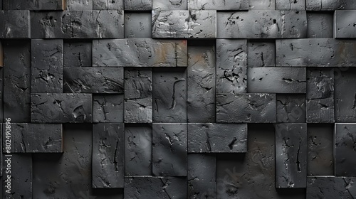 Black lattice tiles on gray concrete background. High quality realistic texture. photo