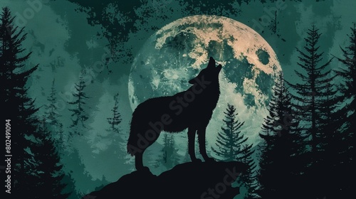 A silhouette of a wolf howling in front of a moonlit forest with the words Protect Our Wild Spaces written in a bold font..