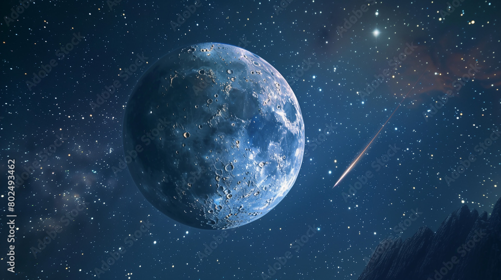 Fototapeta premium Stunning celestial scene with moon and shooting star in night sky