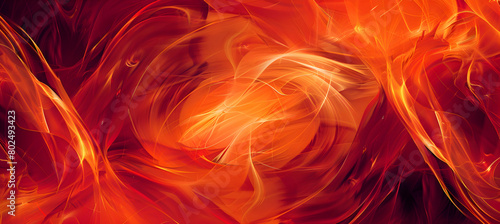 A realistic photo of a dynamic abstract background featuring swirling geometric shapes in vibrant red and orange tones, resembling flames © MistoGraphy