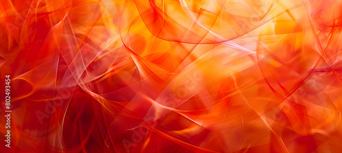 A realistic photo of a dynamic abstract background featuring swirling geometric shapes in vibrant red and orange tones, resembling flames