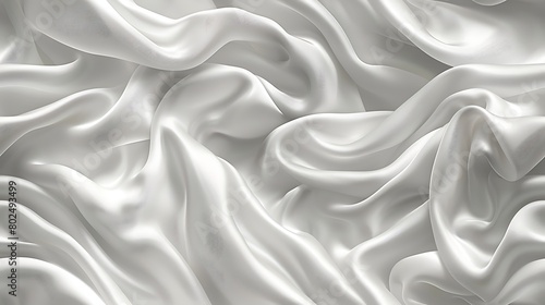Elegant white satin fabric with luxurious wavy texture for background or design purposes. 