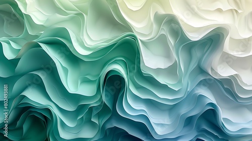 Abstract wavy design background with varying shades of green and white resembling gentle ocean ripples or floral patterns