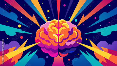 Vibrant bursts of color and light emanate from a stylized brain representing the heightened sensory experience that can occur while on ketamine..
