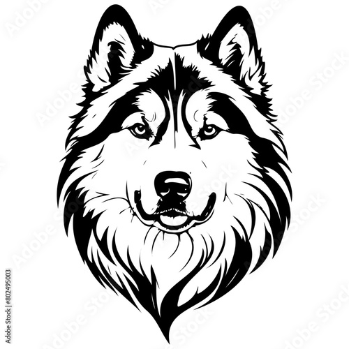 Alaskan Malamute portrait black hand drawn animal illustration, transparent background