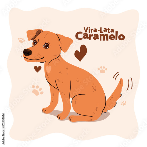 Brazilian breed dog called Vira-Lata Caramelo. Hearts and footprints.