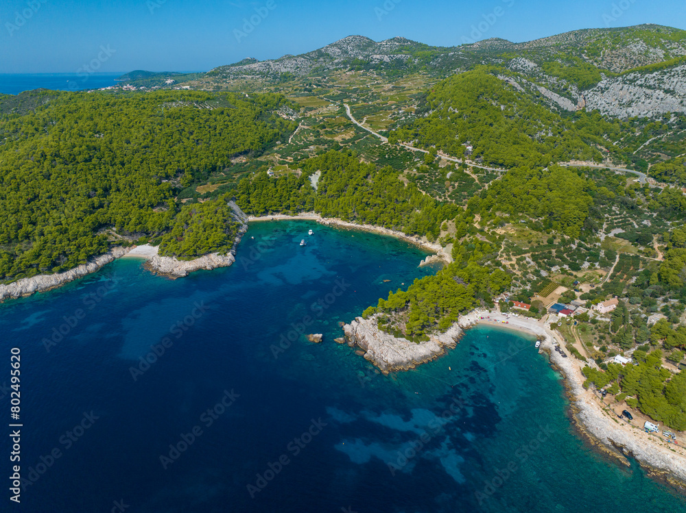 AERIAL: Flying high above the rugged coast of Hvar reveals two secluded beaches.