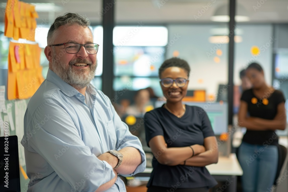 Portrait of a senior businessman with his team in the background at office Portrait of a senior businessman with his team in the background at office