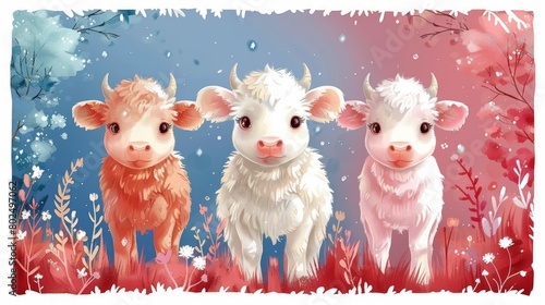 White ox calendar or planner in A4 format for 2021 with cute cartoon ox, bull or cow, symbol of new year, cute characters. photo