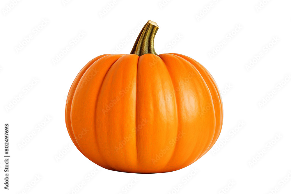 A large orange pumpkin with a green stem, white background, transparent background A large orange pumpkin with a green stem, white background, transparent background