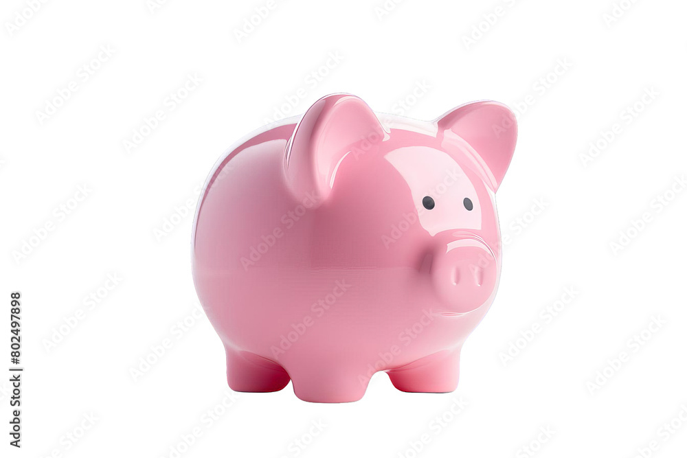A pink piggy bank is sitting on a white background, transparent background