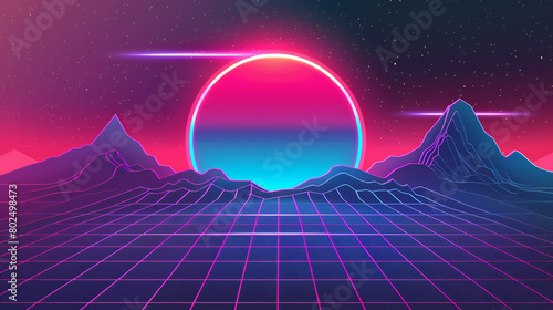 cool retrowave or synthwave style poster wallpaper background