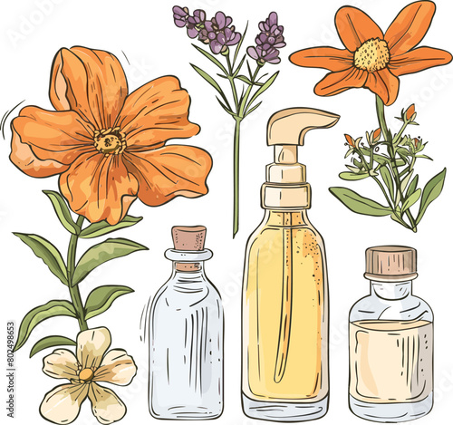 floral bottle element plant vector organic style