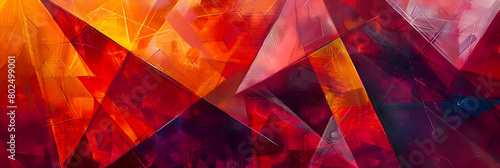 An HD image of a bold and expressive geometric abstract with jagged lines and sharp angles in a fiery color palette