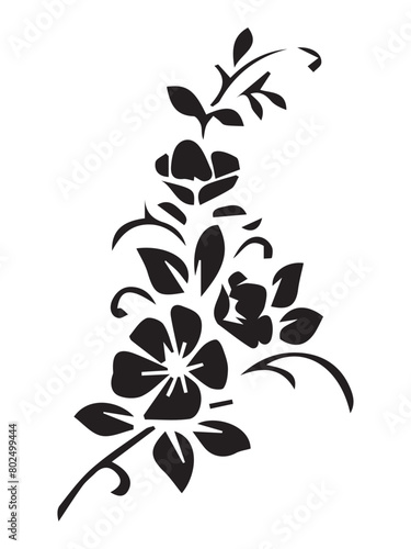 Stencil flowers, bouquet. Black silhouettes of flowers (freesias, tulips, alstroemeria and forget-me-nots) highlighted on a white background. Vector illustration
