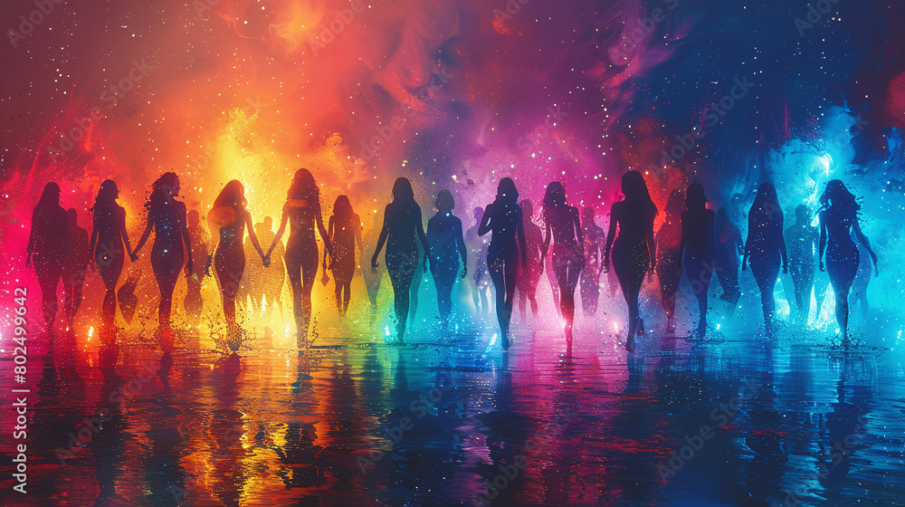 illustration of silhouettes of woman dancing in the nightclub as silhouette in front of party rays illustration of silhouettes of woman dancing in the nightclub as silhouette in front of party rays