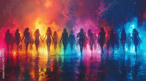 Wallpaper Mural  illustration of silhouettes of woman dancing in the nightclub as silhouette in front of party rays Torontodigital.ca