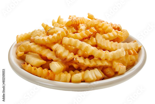 Crinkle Cut Fries in a Plate Isolated on a Transparent Background